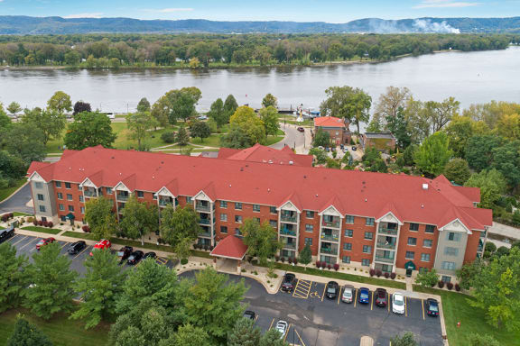 Aerial drone shot of property
