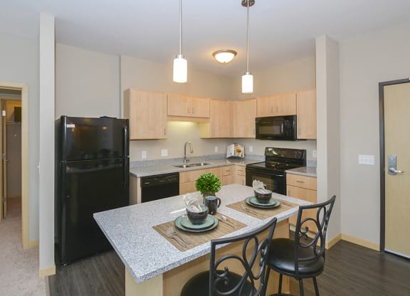 Granite Countertops in Kitchen with Large Island