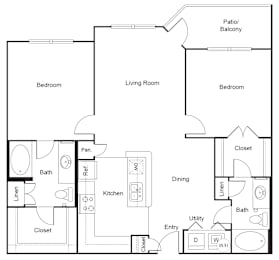 B2 - 2 bed, 2 bath, 1,050 square feet