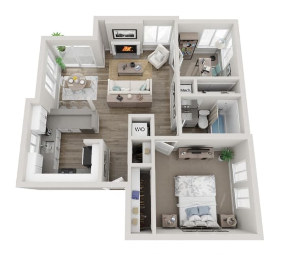 Floor Plan  A floor plan of an apartment at Edmonds Gateway Apartments with virtual staging.at Edmonds Gateway, Washington, 98026