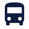 A dark blue icon of a bus.