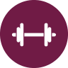 a purple circle with a white dumbbell in the middle of it