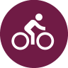 a white icon of a person riding a bike