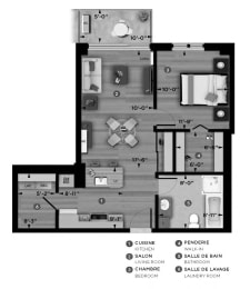Floor Plan  Floor plan of a 1 bedroom, 1 bathroom apartment at La Voile Pointe-Claire in Point Claire, QC