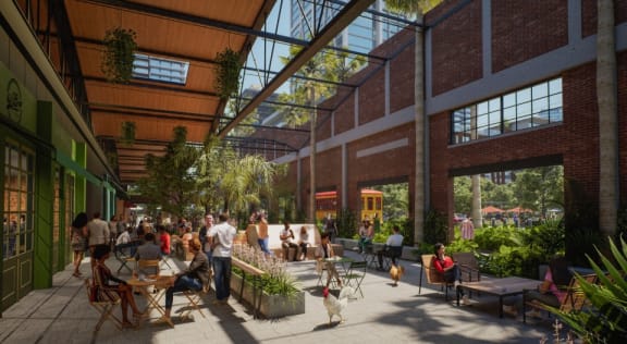 a rendering of a large building with people and plants in it  at La Unión, Florida, 33605