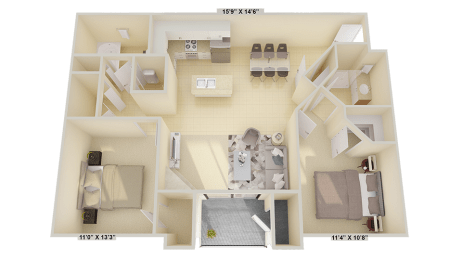 a floor plan of a 3 bedroom apartment