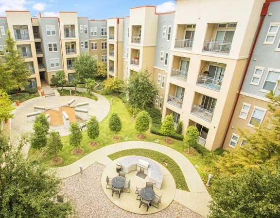an aerial view of an apartment complex