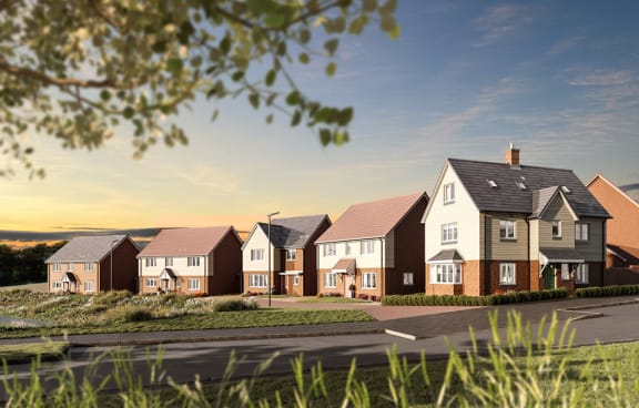 a rendering of a row of houses in a neighbourhood