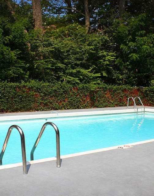 A small pool with two metal diving boards.