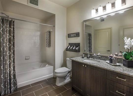 The Verdant Apartments Bathroom with framed mirror in San Jose CA
