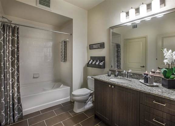 The Verdant Apartments Bathroom with framed mirror in San Jose CA