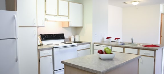 Spacious kitchen with island and plenty of cabinet space