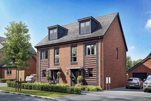 a rendering of a brick house on a street