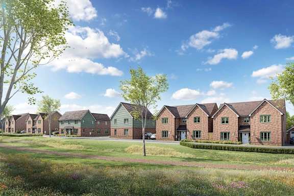an artist impression of a row of houses in a suburb