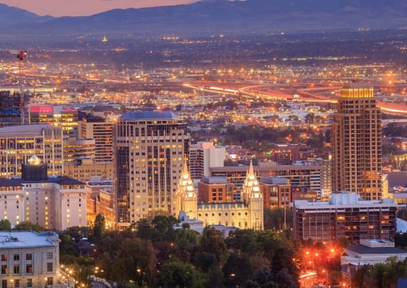 a view of salt lake city at night
