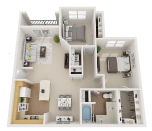 2 bedroom floor plan with 966 Sq. Ft. at Summerwind Apartment Homes Pearland TX