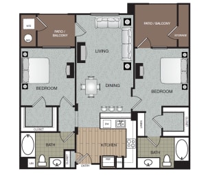 Metro 2 Bed 2 Bath Floorplan at Enclave at Warner Center, CA, 91303