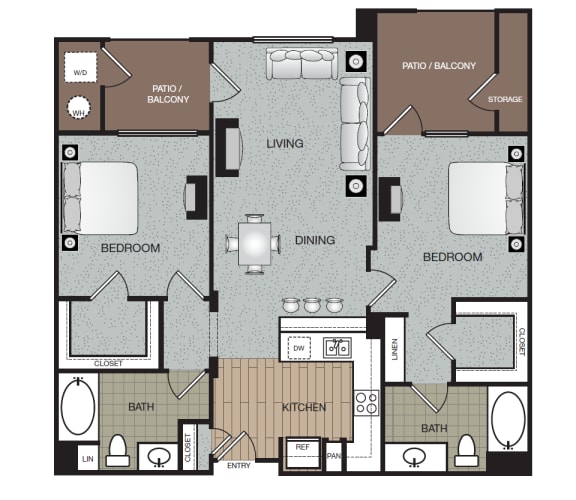 Metro 2 Bed 2 Bath Floorplan at Enclave at Warner Center, CA, 91303