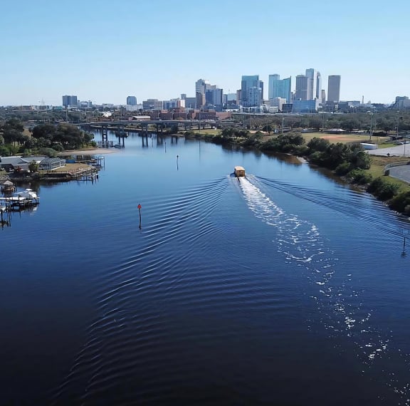 View of Tampa Skyline Along River
