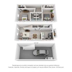 Floor Plan 2 Bedroom, 2.5BA Townhome with Garage - expanded