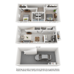 Floor Plan 2 Bedroom Townhome with Drive Under Garage (expanded)
