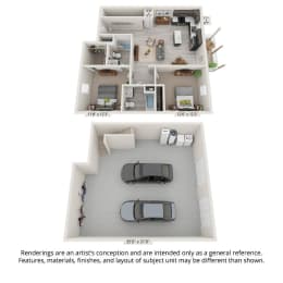  Floor Plan 2 Bedroom with Drive-Under Garage