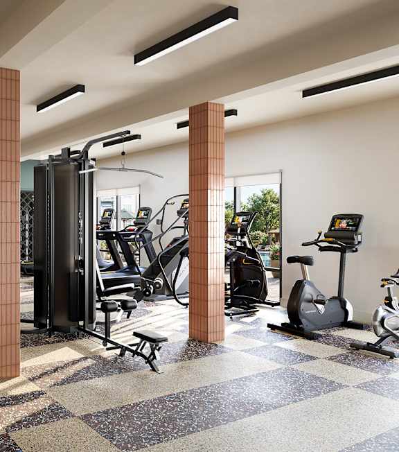 Fitness center at Hawkley Apartments in Milford MA
