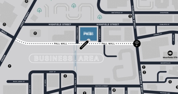 a screenshot of a street map with a red circle on it