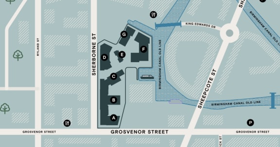 a screenshot of a street map with a red circle on it