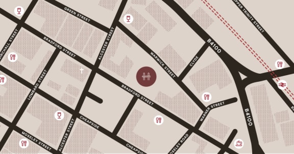 a screenshot of a street map with a red circle on it