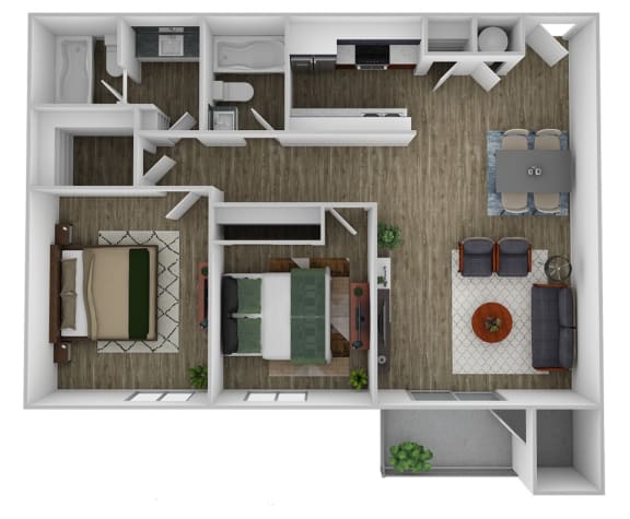 Floor Plan  Two Bed Two Bath floor plan at Summers Point Apartments, Arizona, 85301