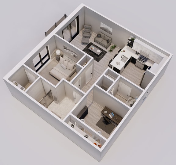 Hartman Style D - 1 bed, 1 bath &#x2B; den - 3D floor plan