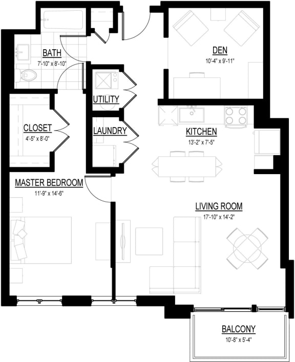 Floor Plan  1 Bed 1 Bath N Floor Plan at Courthouse Square Apartments, Wheaton