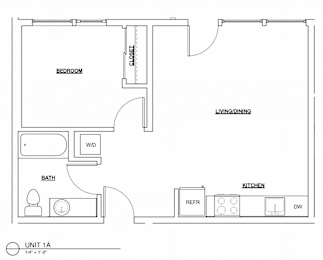 Floor Plan  1 Bed 1 Bath 595
