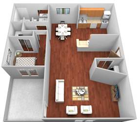 1 Bedroom Floor Plan at Wellington Townhomes, Grand Forks, 58201