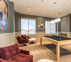 Game room with pool table and chess board