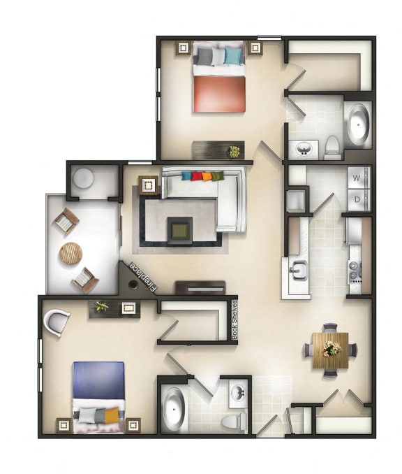 Floor Plan  2 Bed 2 Bath Baker Place Hickory Floor plan at The Residences at the Manor Apartments, Frederick, Maryland