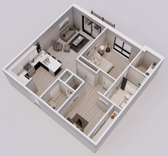 Hartman Style C - 1 bed, 1 bath &#x2B; den - 3D floor plan