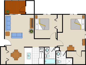 2 bed 2 bath floor planat McClellan Estates Apartments, Marshall, MI, 49068