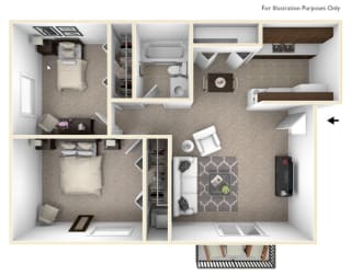 2 Bedroom 2 Bathroom Floor Plan at Sycamore Creek Apartments, Orion, MI, 48359