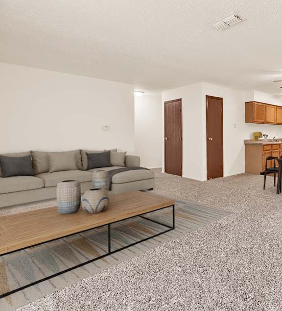 Carpeted Living Area at Kimberly Club Apartments, Iowa