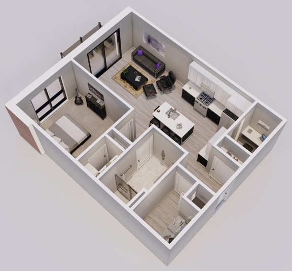 Wedgewood Style E - 1 bed, 1 bath apartment 3D floor plan