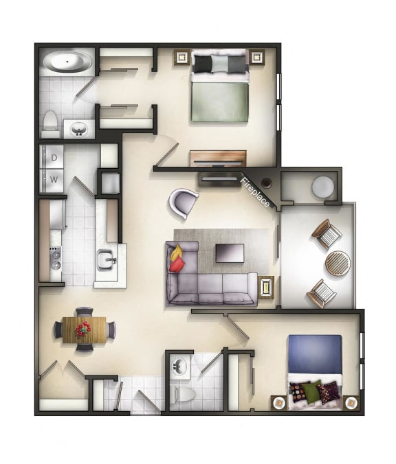 Floor Plan  2 Bed 1.5 Bath Baker II Linden Floor plan at The Residences at the Manor Apartments, Frederick