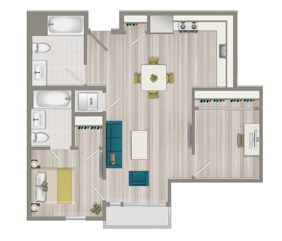 Floor Plan  One Bedroom &#x2B; Study Floor Plan at Concourse, California, 90045