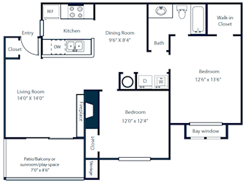 Southpark Commons B1 Floor Plan 2 Bedroom 1 Bath at Southpark Commons Apartment Homes, Charlotte, NC