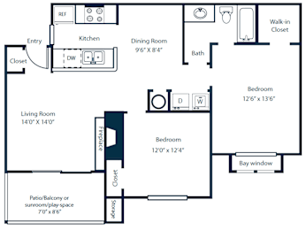 Southpark Commons B4 Floor Plan 2 Bedroom 1 Bath