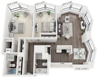 C1 Floor Plan | 1,090 Sq. Ft. at North Harbor Tower, Chicago, 60601