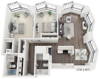 C1 Floor Plan | 1,090 Sq. Ft. at North Harbor Tower, Chicago, 60601