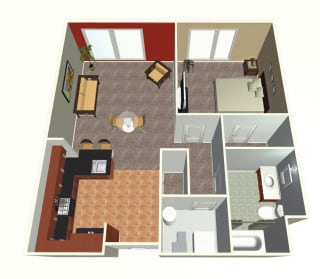 1 bed apartment-1 Bed E floor plan at Midtown Crossing Apartments in midtown Omaha NE 68131