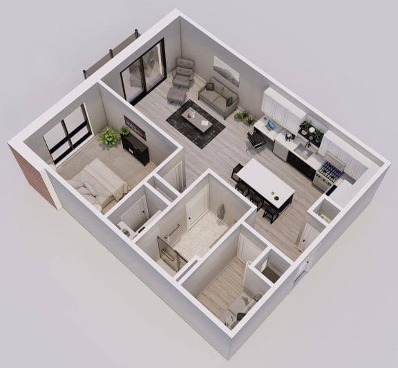 Floor Plan  Wedgewood Style D - 1 bed, 1 bath apartment 3D floor plan
